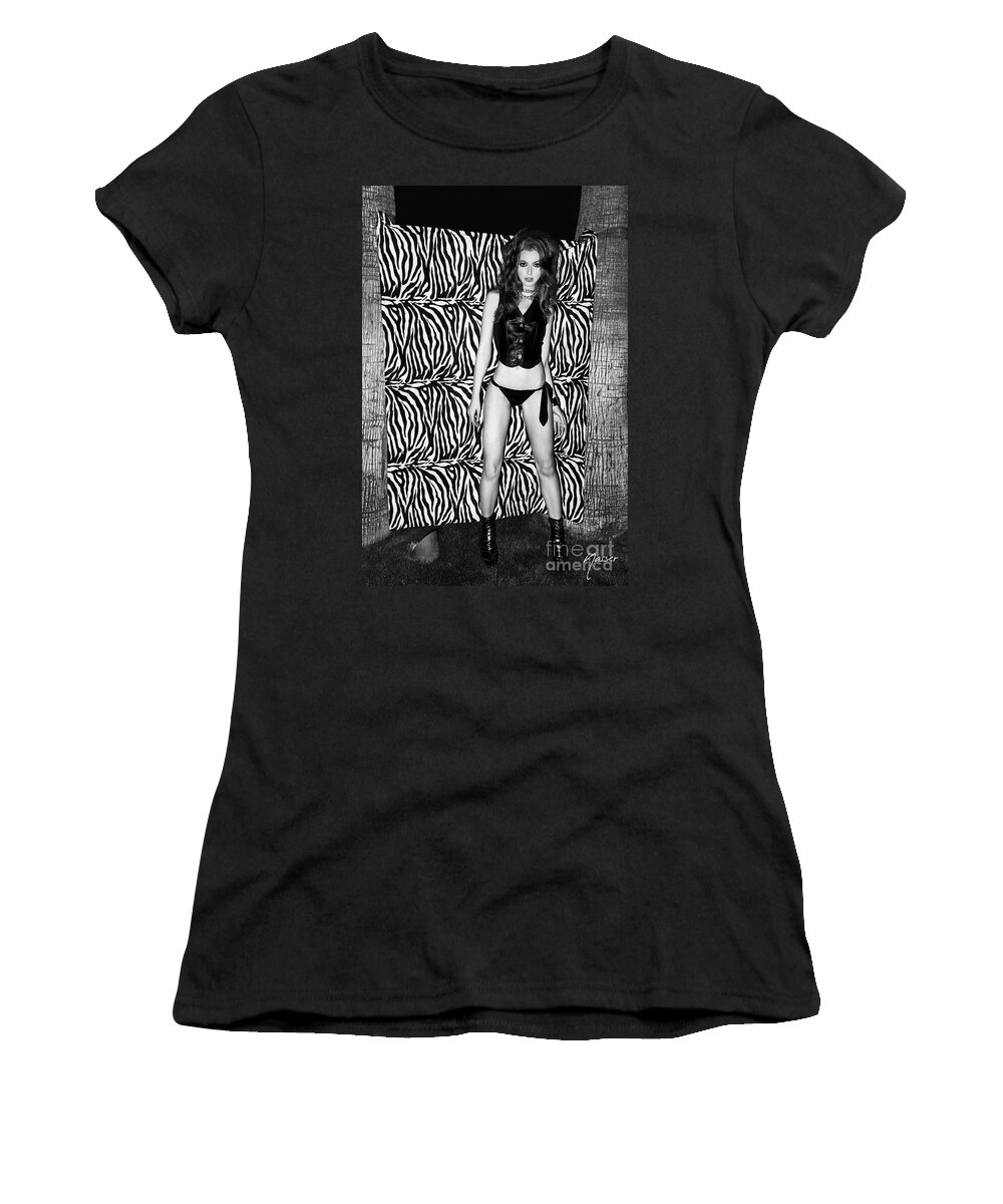Top Artist Women's T-Shirt featuring the photograph 4258 Model Shantia Zebra Party Scottsdale Arizona IVCCLVIII by Amyn Nasser