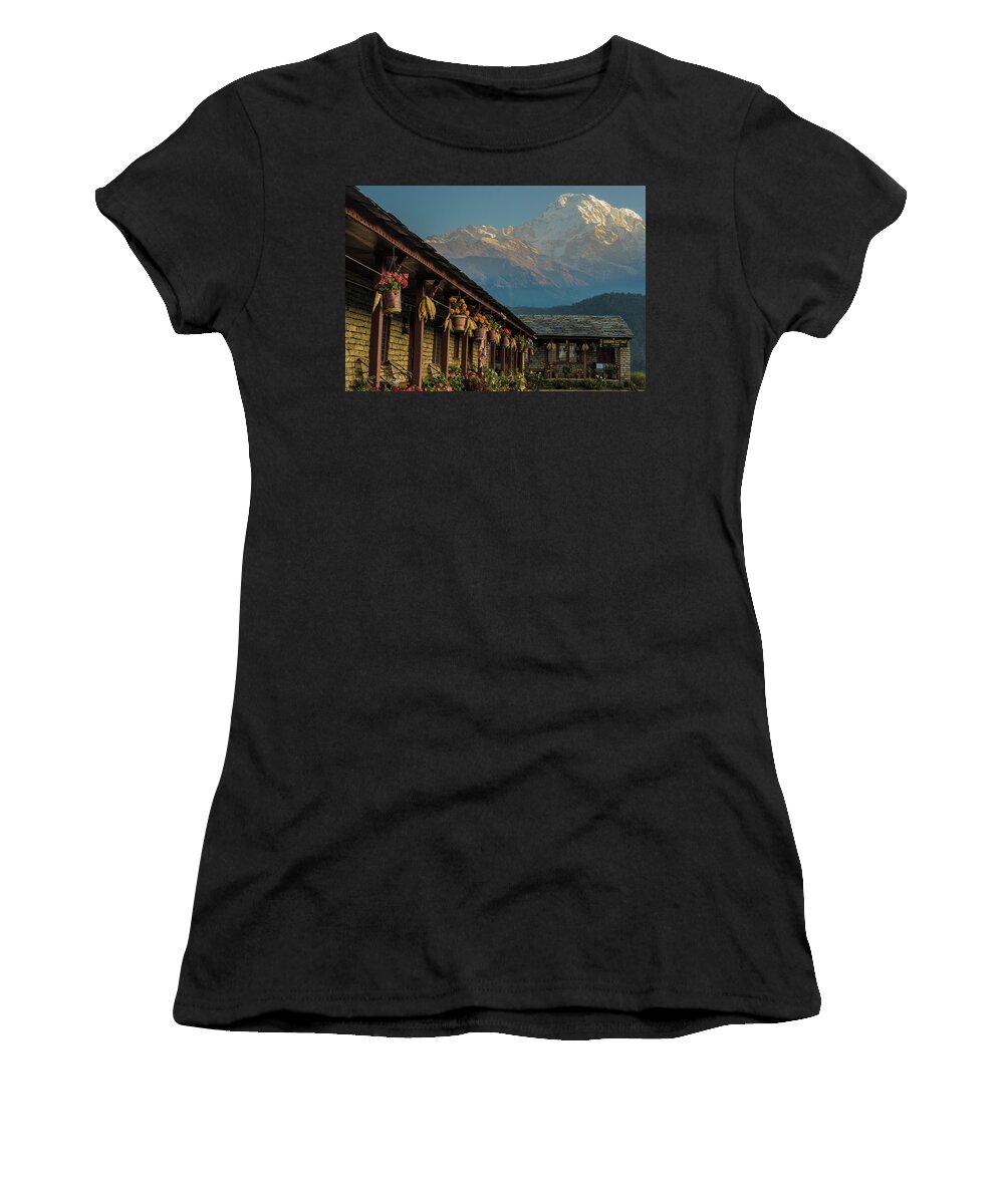Himalayas Women's T-Shirt featuring the photograph A glowing fall day in the Himalayas by Leslie Struxness