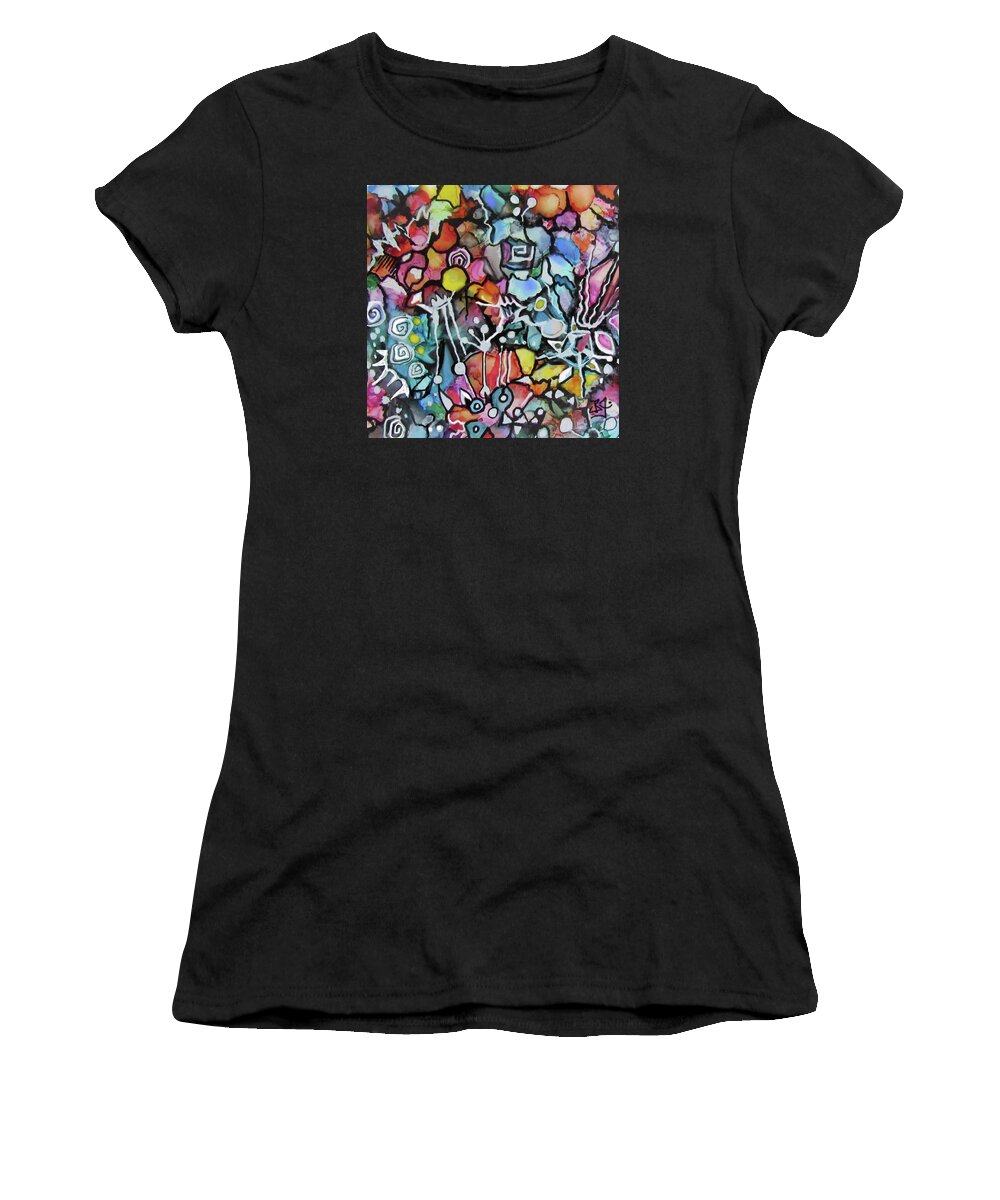 Alcohol Ink Women's T-Shirt featuring the painting A Zentangle Dance by Jean Batzell Fitzgerald