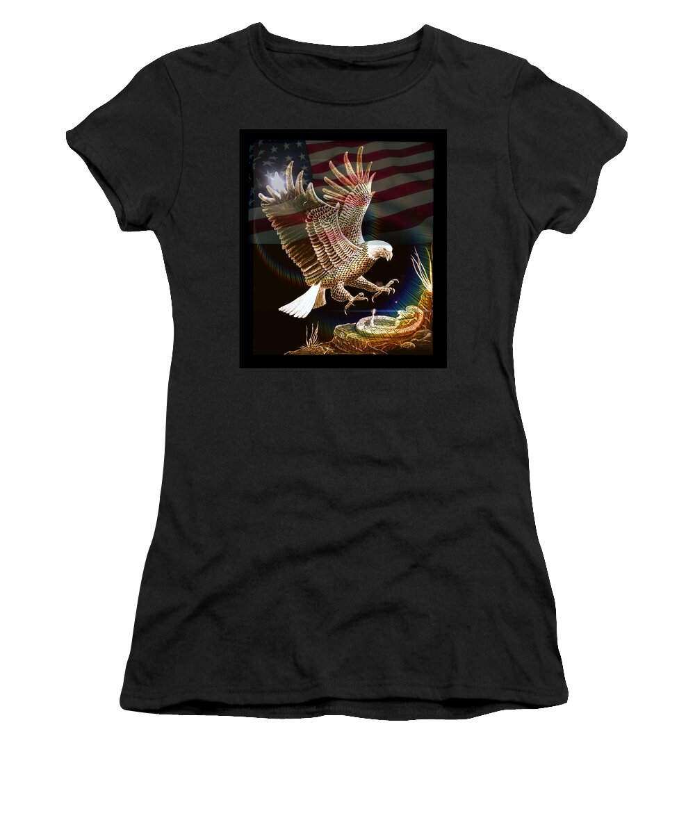 Eagle Women's T-Shirt featuring the mixed media Air Superiority-Patriotic Eagle by Gary F Richards