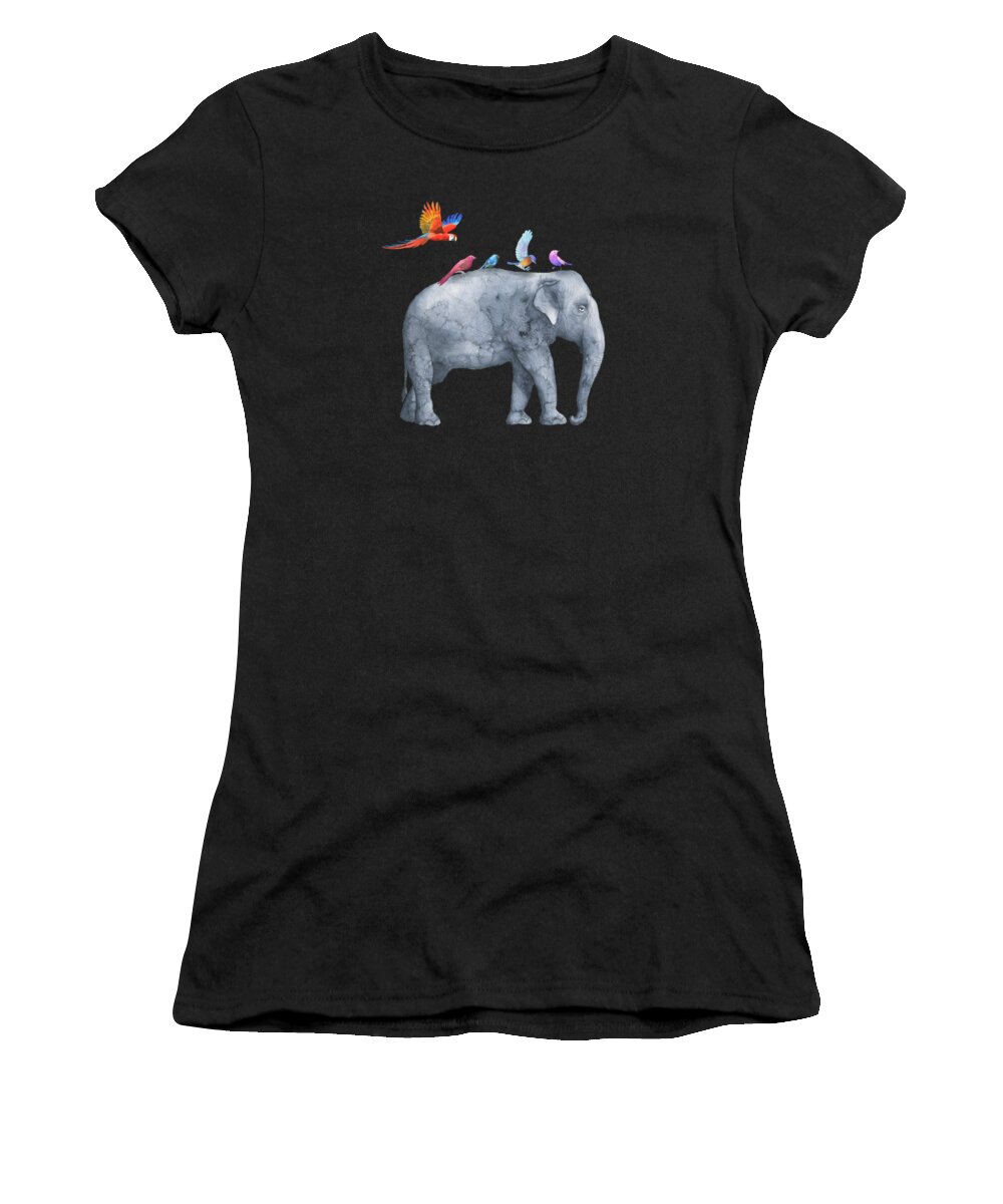 Elephant Women's T-Shirt featuring the painting All Aboard The Exotic Elephant Taxi Service by Little Bunny Sunshine