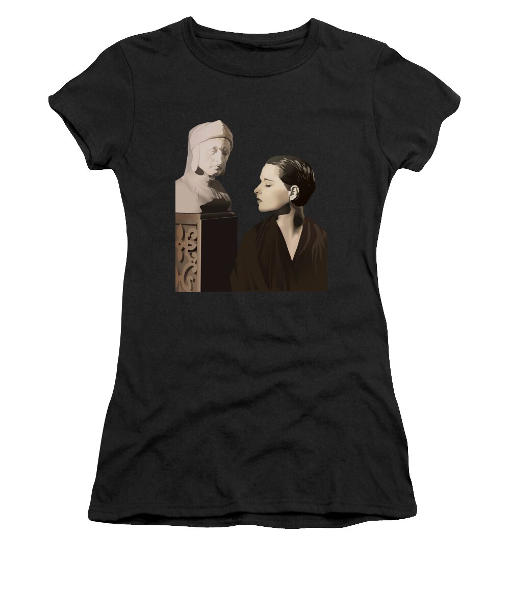 Louise Brooks Women's T-Shirt featuring the digital art Louise Brooks with bust of Dante Alighieri by Louise Brooks