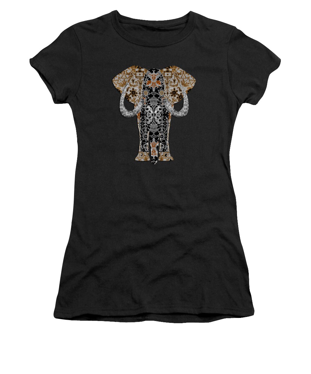 Art Deco Women's T-Shirt featuring the digital art Elephant in Bobbin Lace Background Pattern by Diego Taborda
