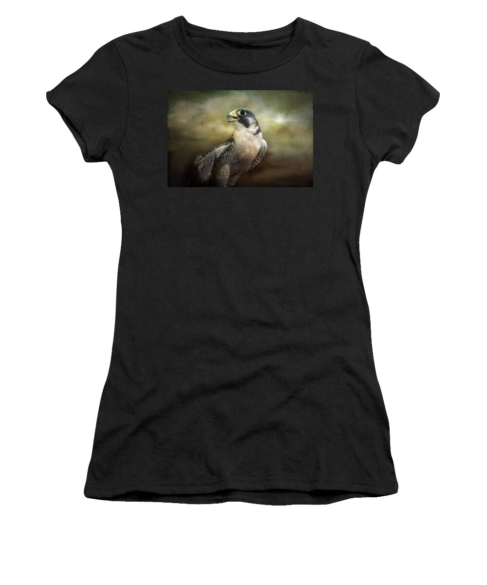 Peregrine Falcon Women's T-Shirt featuring the photograph Peregrine Falcon Stormy Dramatic Sky by Melissa Bittinger
