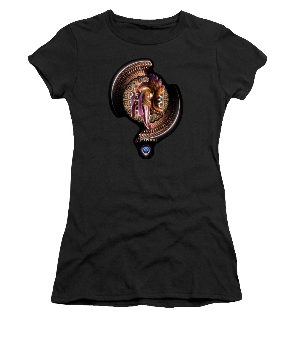Asteroidday Women's T-Shirt featuring the digital art Arzriani The Golden Empress Fractal Portrait by Xzendor7