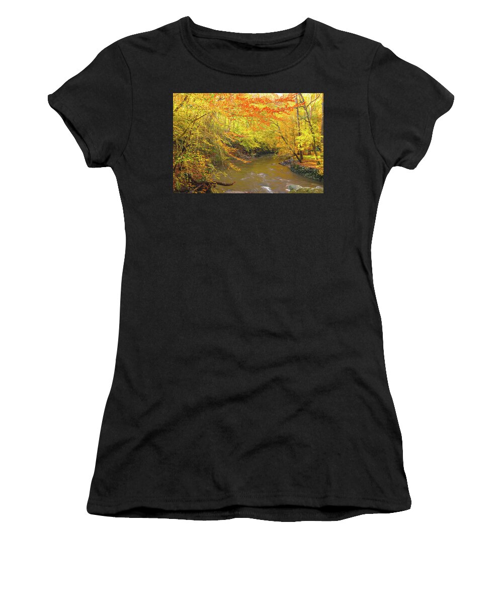 03nov18 Women's T-Shirt featuring the photograph Autumn Colors Upstream on Rock Creek by Jeff at JSJ Photography