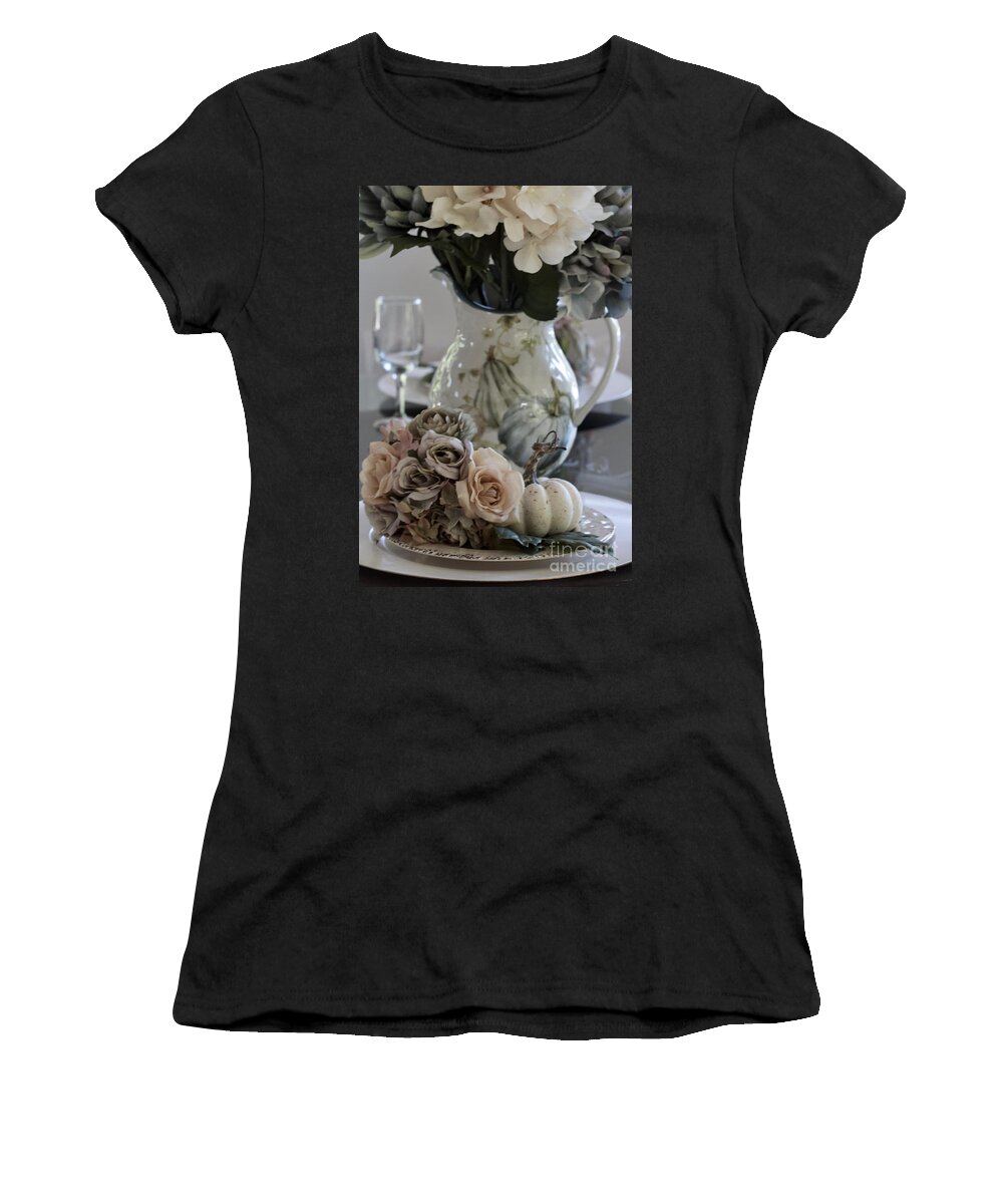 Autumn Women's T-Shirt featuring the photograph Autumn Placesetting For Two by Sherry Hallemeier