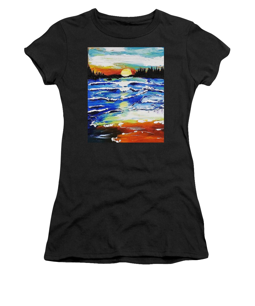 Sunset Women's T-Shirt featuring the painting Autumn Sunset by Amy Kuenzie