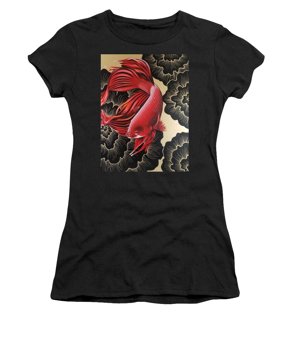 Koi Women's T-Shirt featuring the painting Betta In Gold by Bryon Stewart