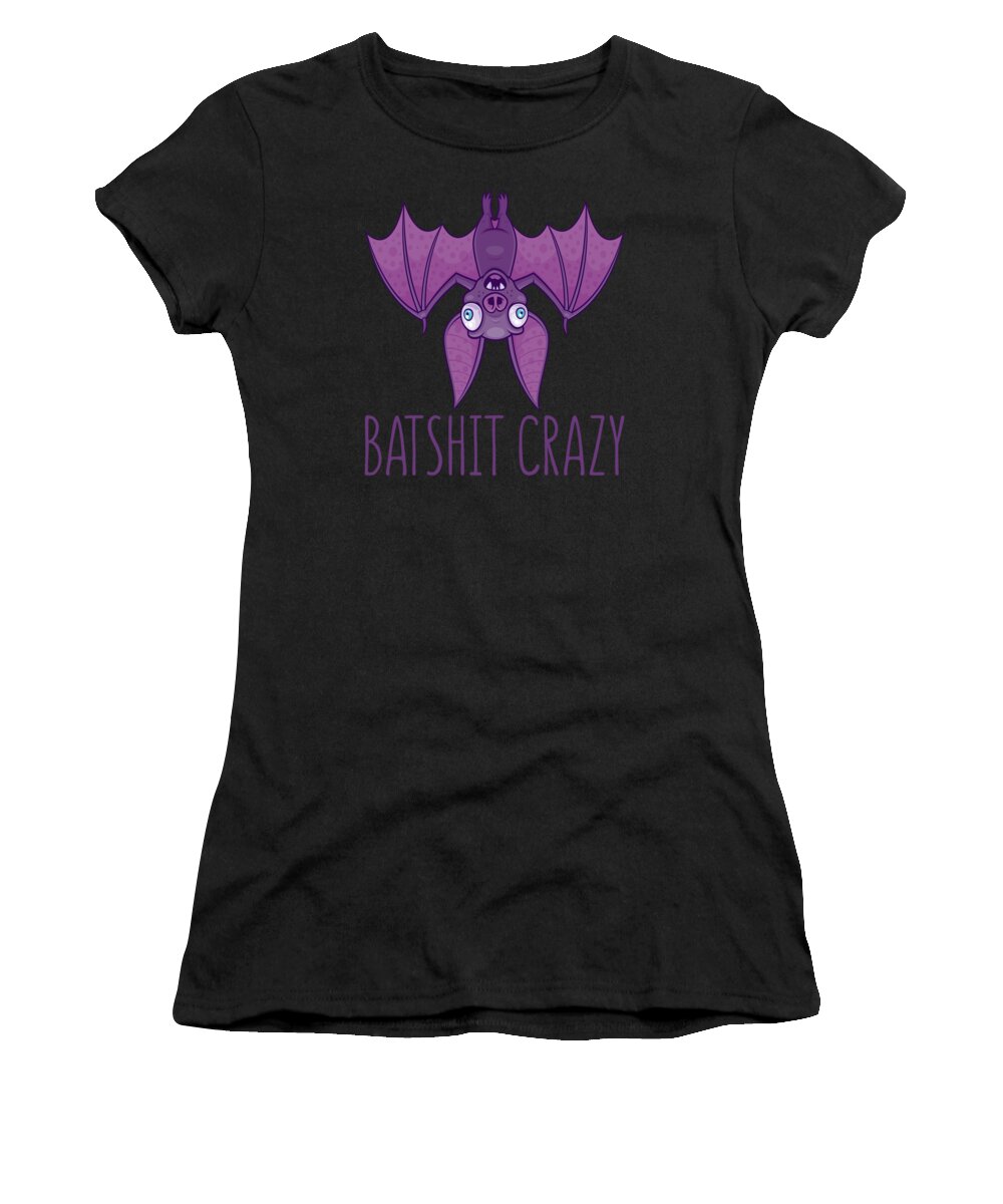 Animal Women's T-Shirt featuring the digital art Batshit Crazy Wacky Cartoon Bat by John Schwegel