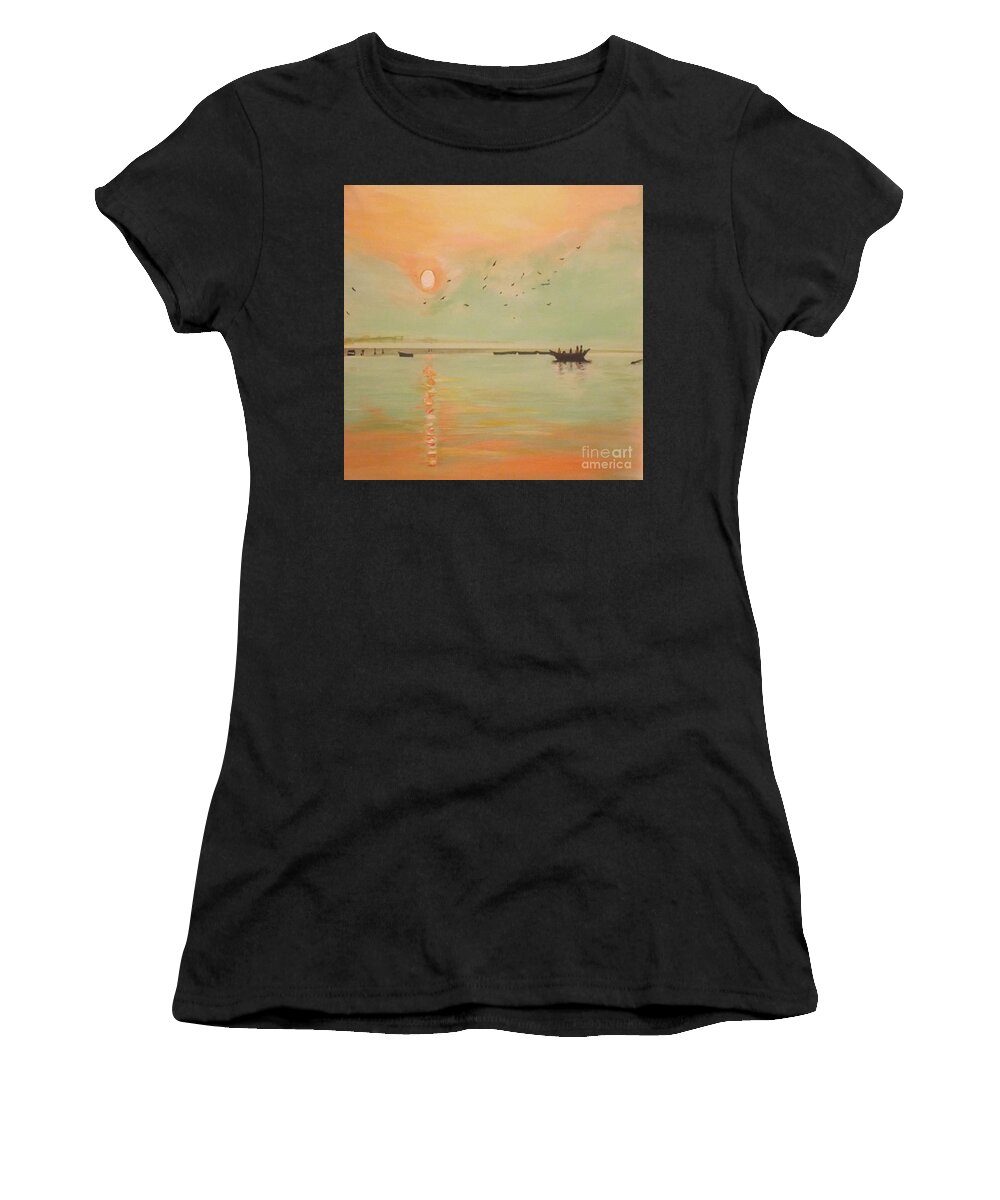 Seascape Women's T-Shirt featuring the painting Birds Sun by Denise Morgan