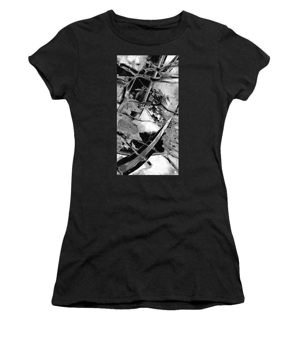 Black Women's T-Shirt featuring the painting Black and White Art - Black Formations 5 - Sharon Cummings by Sharon Cummings