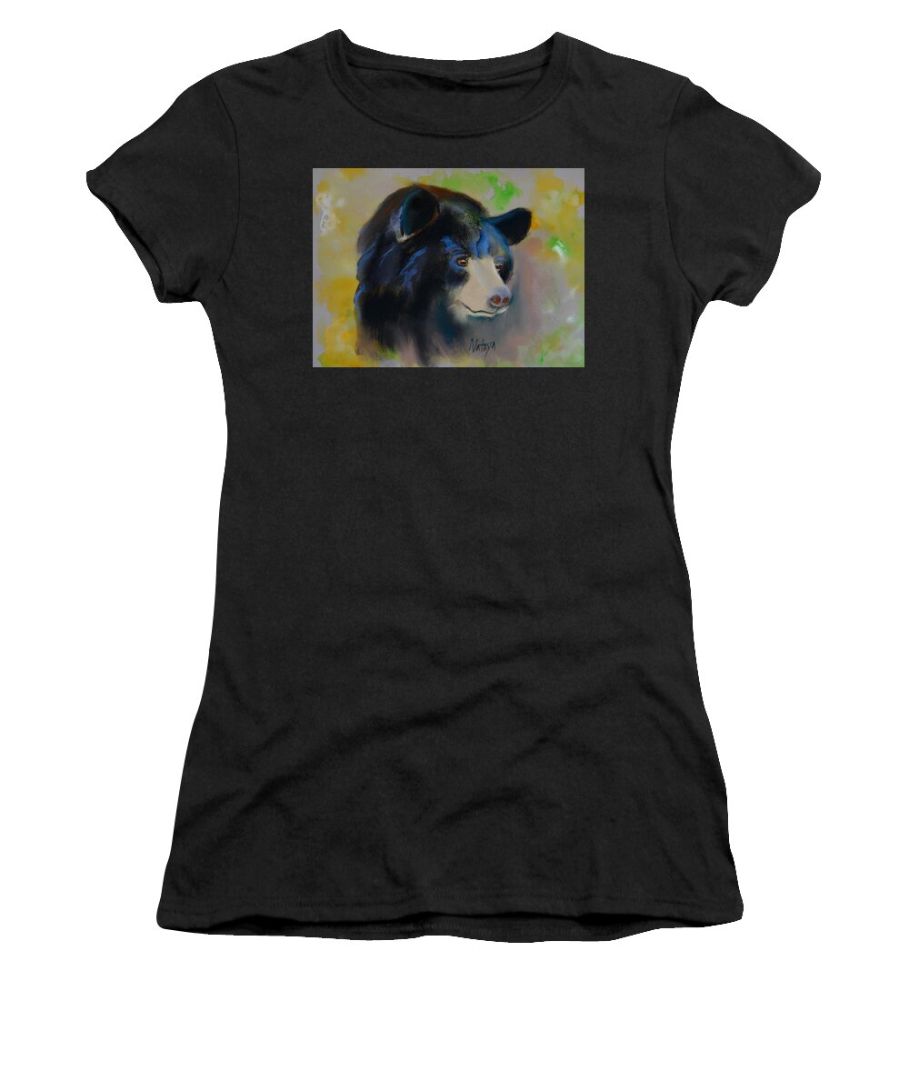 Bear Women's T-Shirt featuring the pastel Black Bear by Nataya Crow