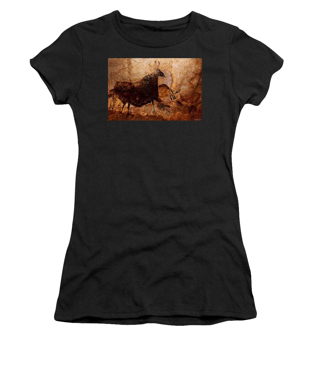 Black Cow Women's T-Shirt featuring the digital art Black Cow and Horses by Weston Westmoreland