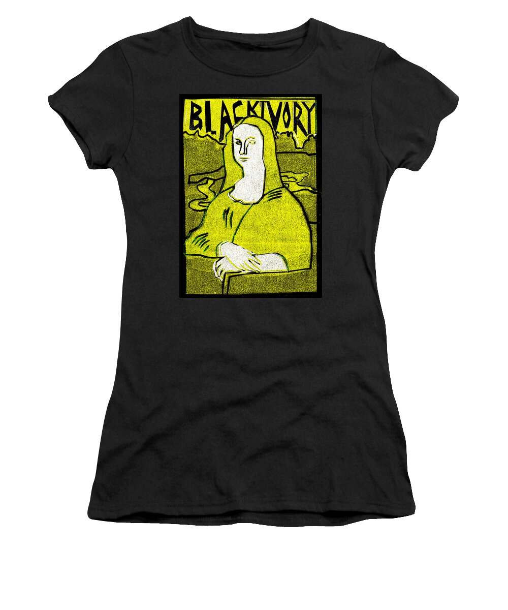 Mona Lisa Women's T-Shirt featuring the relief Black Ivory Mona Lisa 10 by Edgeworth Johnstone