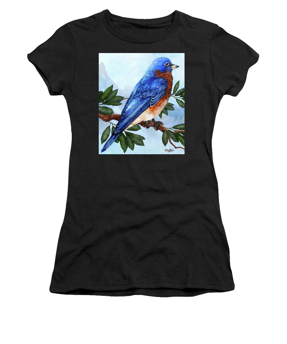 Blue Bird Women's T-Shirt featuring the painting Blue Bird by Curtiss Shaffer