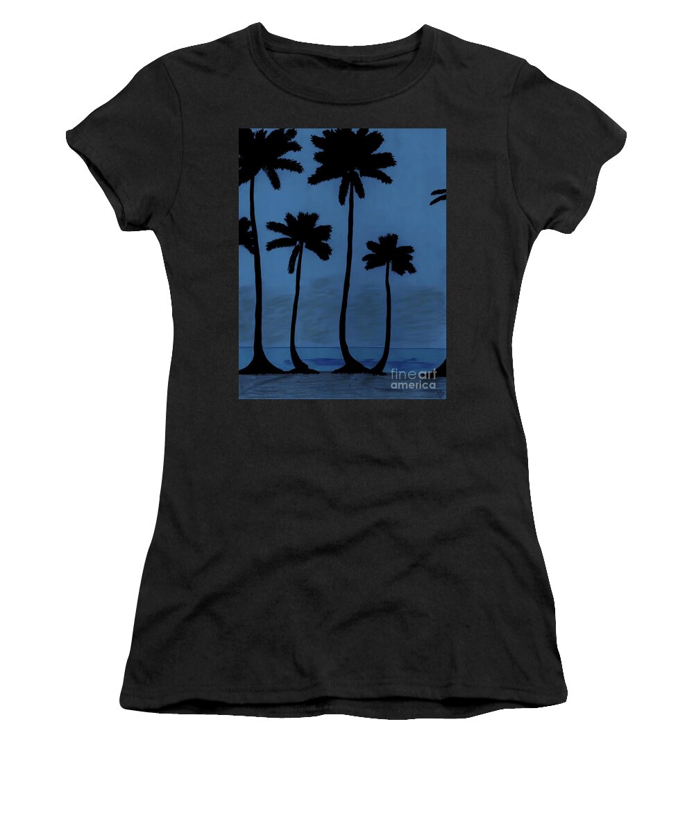 Beach Women's T-Shirt featuring the drawing Blue - Night - Beach by D Hackett