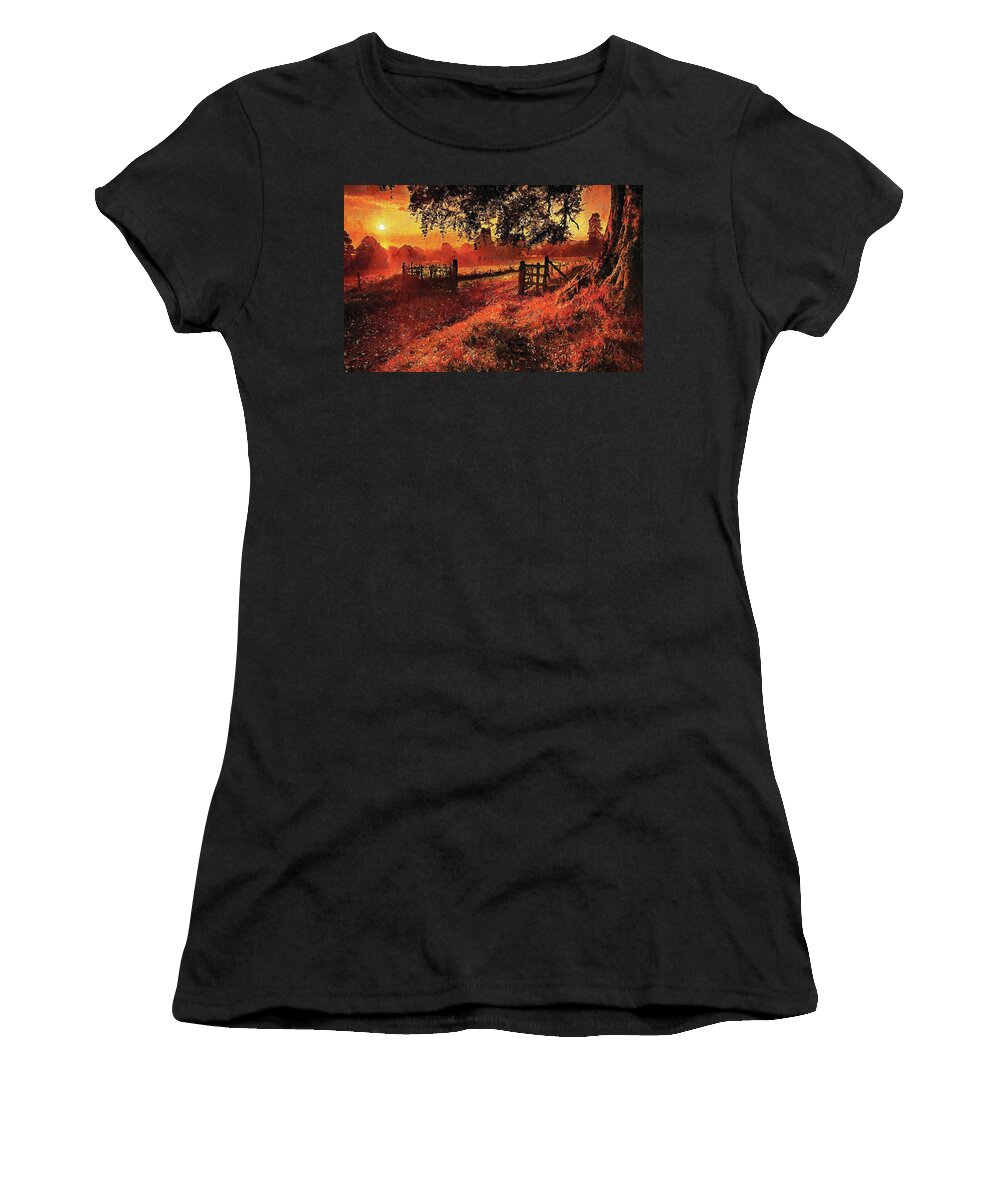 Impressive Natural Landscape Women's T-Shirt featuring the painting Bucolic Paradise - 24 by AM FineArtPrints