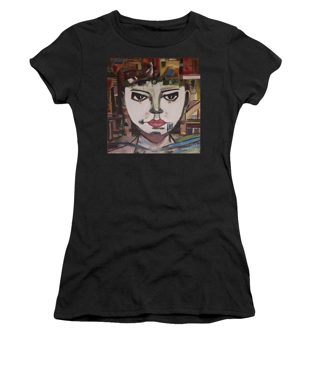 Acrylic Women's T-Shirt featuring the painting Callista - moon child Goddess by Denise Morgan