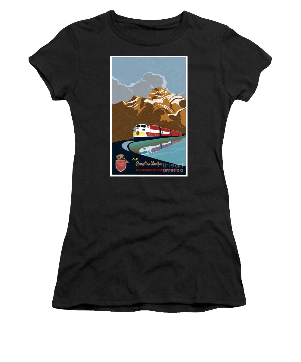 Train Women's T-Shirt featuring the painting Canadian Pacific Rail Vintage Travel Poster by Sassan Filsoof