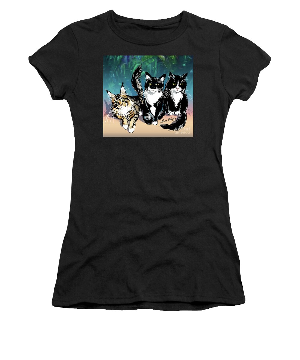 Cat Portrait Women's T-Shirt featuring the digital art Cats by Maria Rabinky