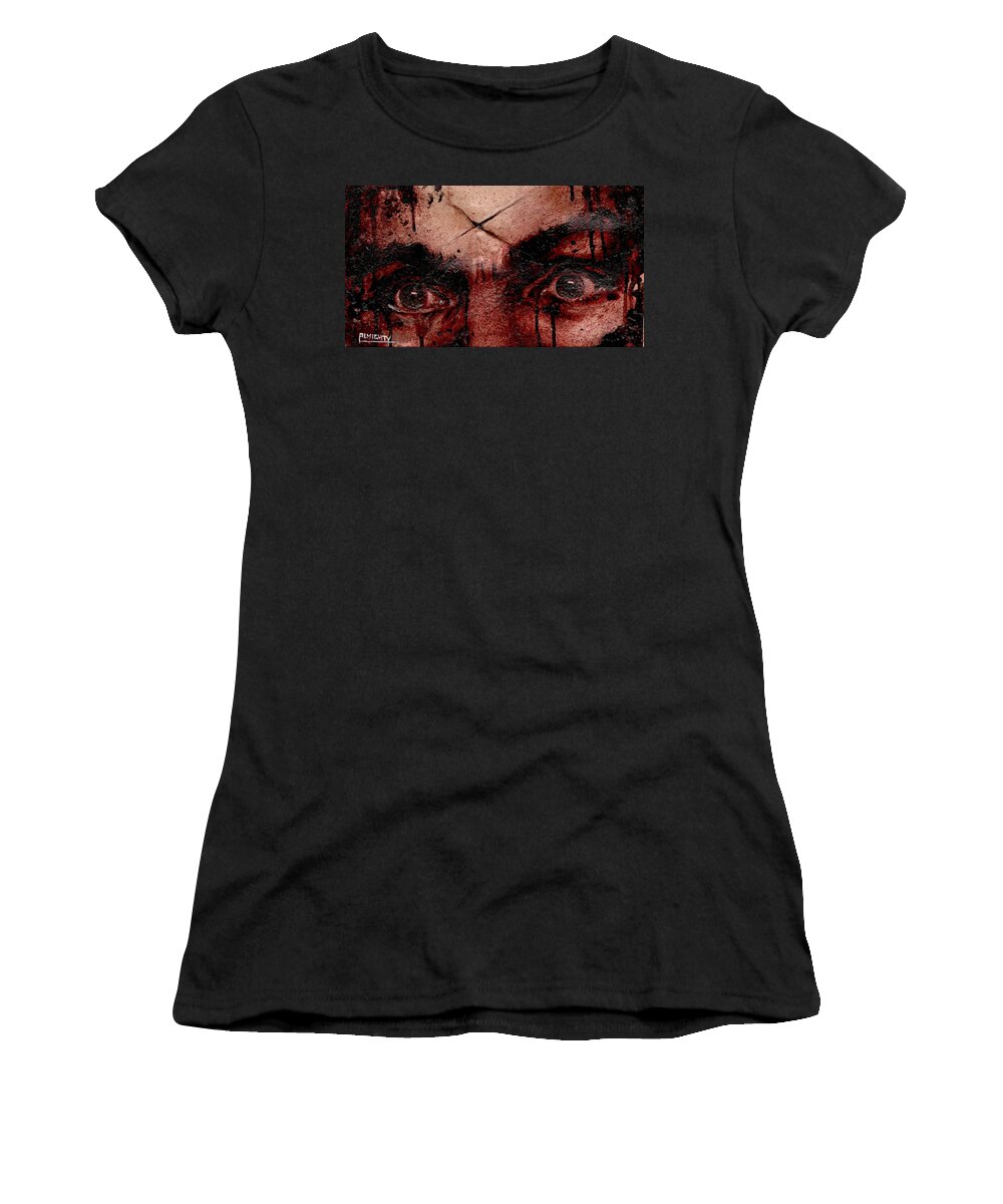 Ryan Almighty Women's T-Shirt featuring the painting CHARLES MANSONS EYES dry blood by Ryan Almighty