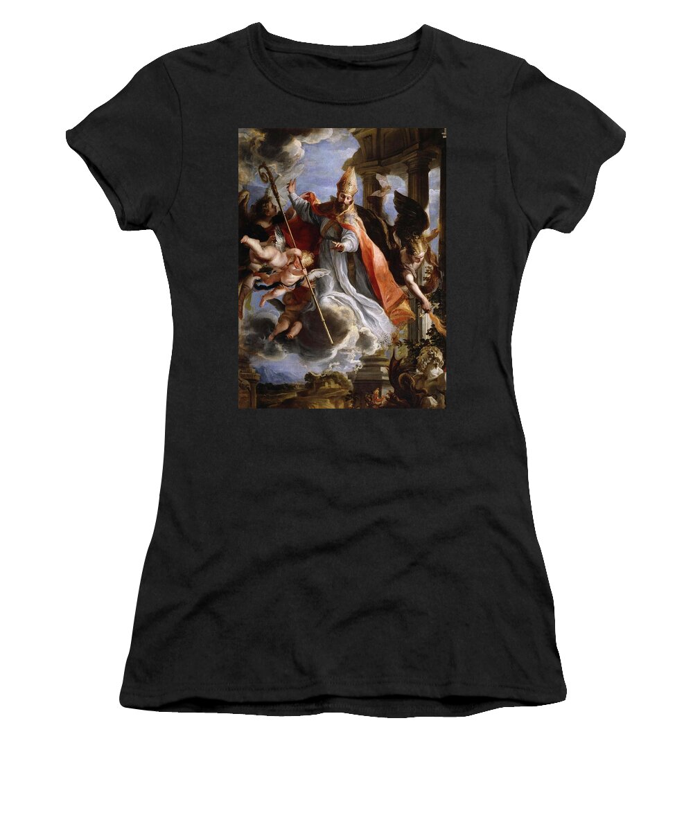 Claudio Coello Women's T-Shirt featuring the painting Claudio Coello / 'The Triumph of Saint Augustine', 1664, Spanish School, Oil on canvas. by Claudio Coello -1642-1693-