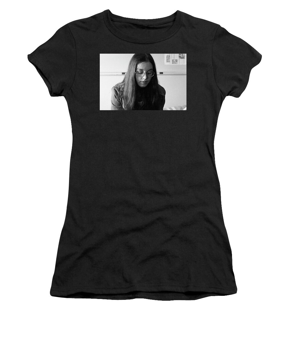 Brown University Women's T-Shirt featuring the photograph College Student with Octagonal Eyeglasses, 1972 by Jeremy Butler