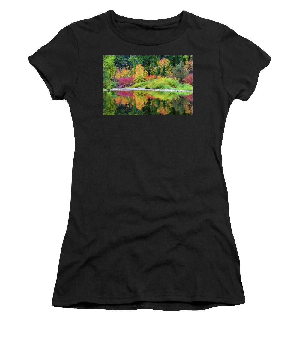 Outdoor; Fall; Colors; North Cascade; Water; Reflection; Rocks; North Cascade Highway Women's T-Shirt featuring the digital art Colorful world on Cascade Meadow by Michael Lee