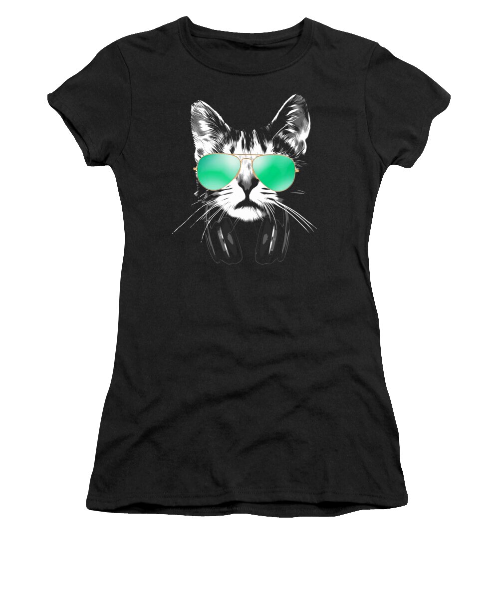 Cat Women's T-Shirt featuring the digital art Cool DJ Cat by Megan Miller