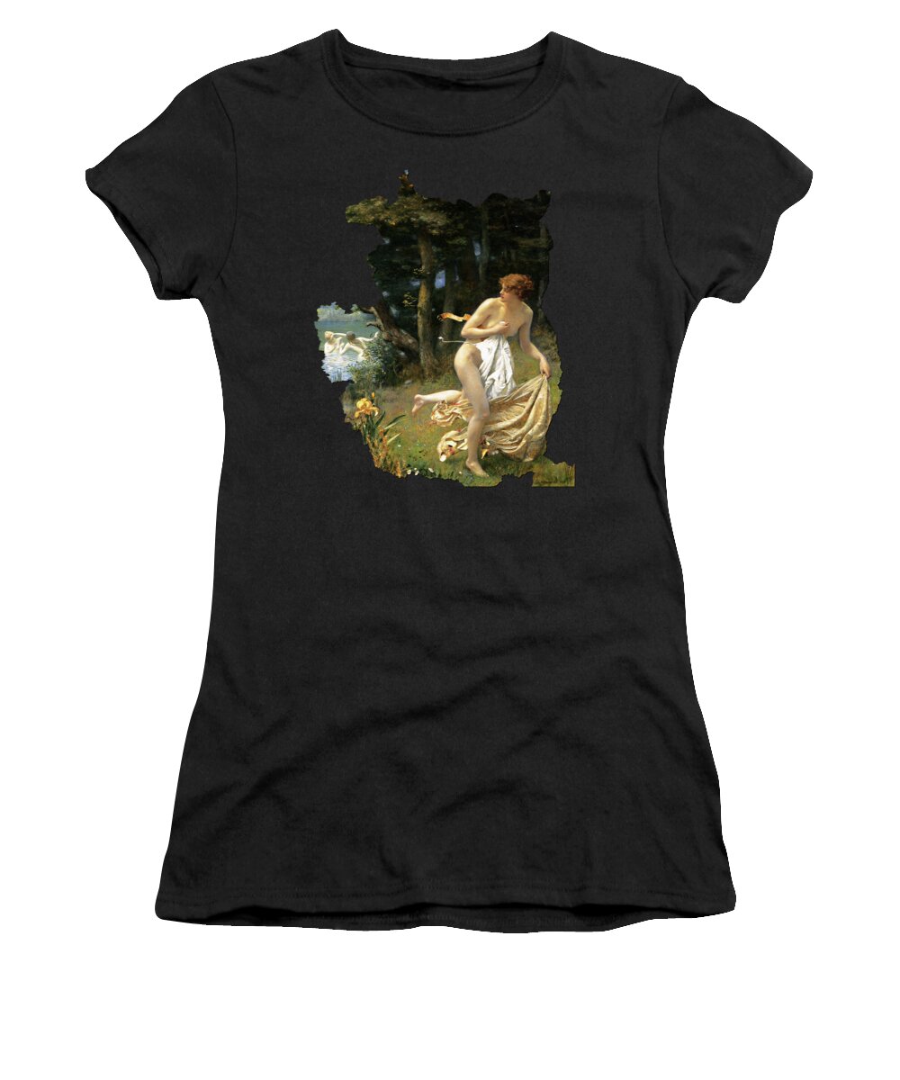 Diana's Maidens Women's T-Shirt featuring the painting Dianas Maidens by Edward Robert Hughes by Xzendor7