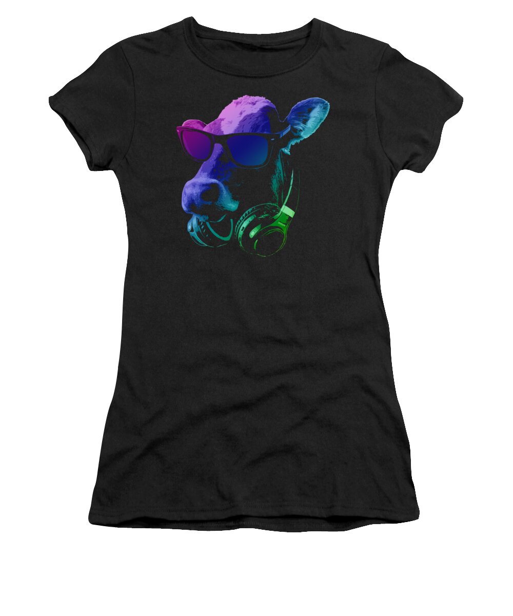 Cow Women's T-Shirt featuring the digital art DJ Cow With Sunglasses And Headphones by Filip Schpindel