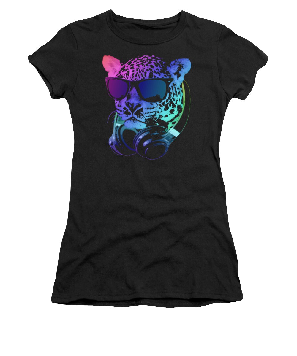 Leopard Women's T-Shirt featuring the digital art DJ Leopard by Megan Miller