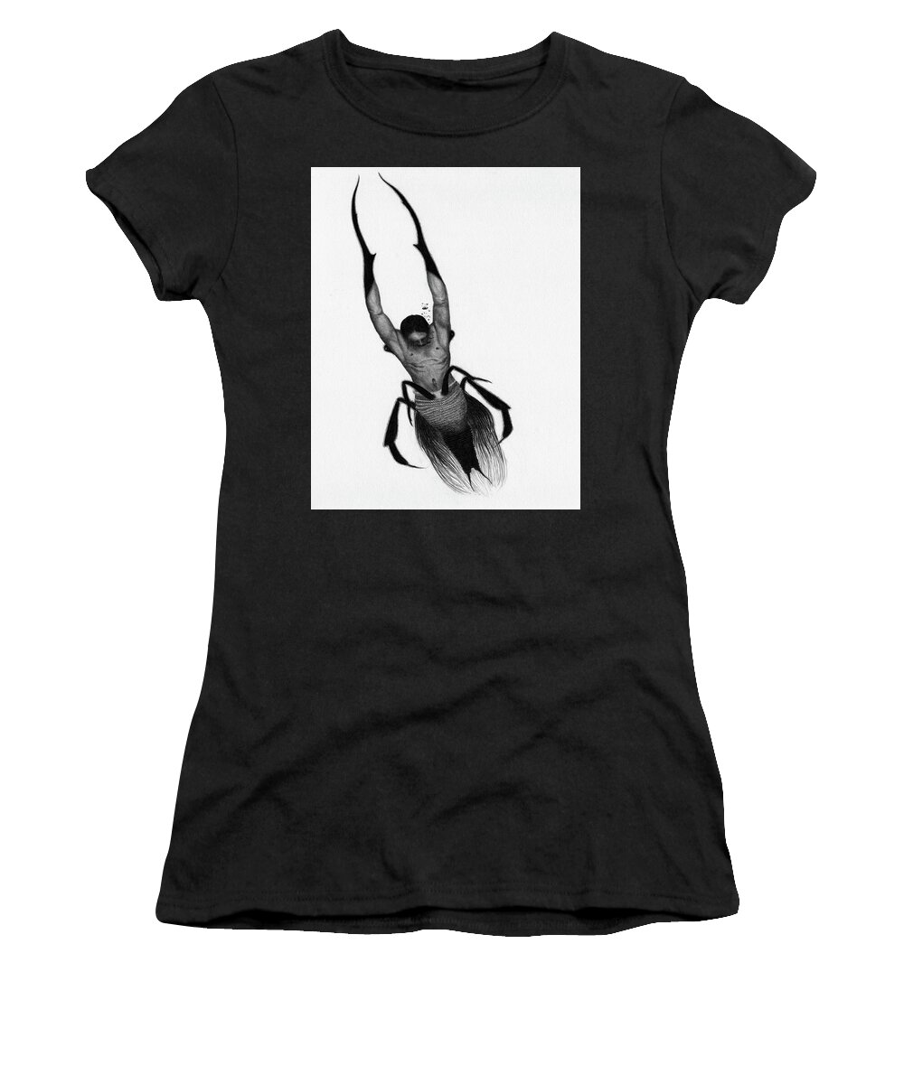 Horror Women's T-Shirt featuring the drawing Drowned Samurai Kaito - Artwork by Ryan Nieves