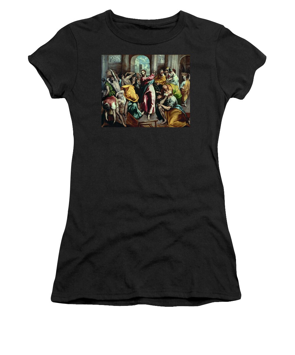 Christ Driving The Traders From The Temple Women's T-Shirt featuring the painting El Greco / 'Christ driving the Traders from the Temple', c. 1600. by El Greco -1541-1614-
