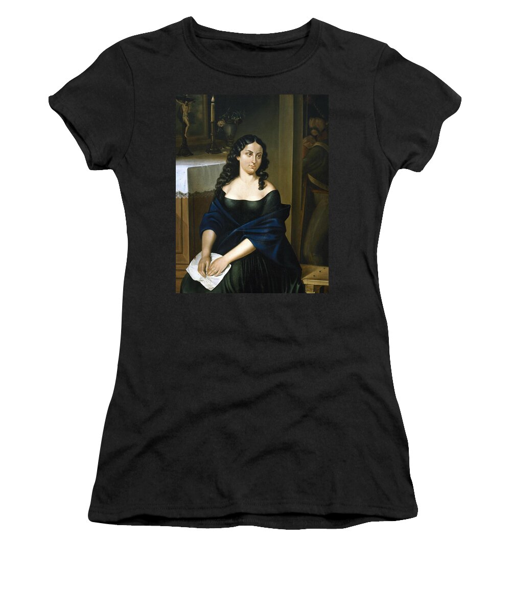 19th Century Women's T-Shirt featuring the painting Epifanio Garay Caicedo -1849-1903-. Portrait of Policarpa Salavarrieta -1795-1817- known as La Pola. by Album
