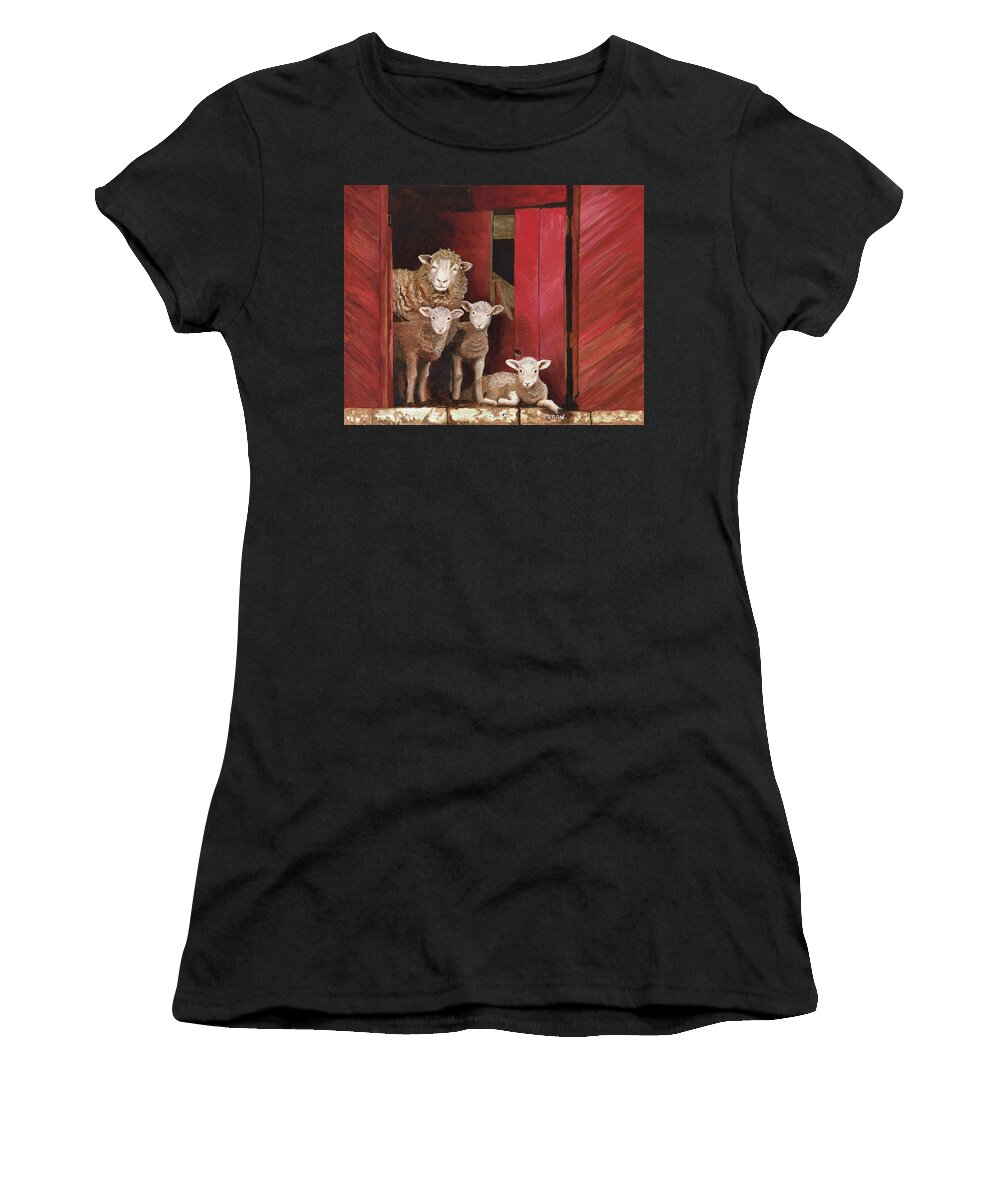 Sheep Women's T-Shirt featuring the painting Family Portrait by Megan Collins
