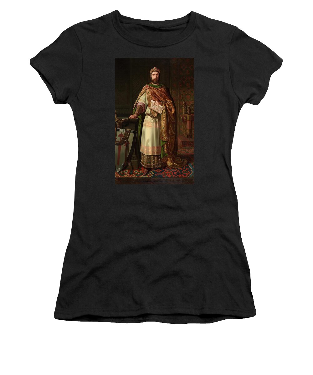 Ferdinand Ii Women's T-Shirt featuring the painting 'Ferdinand II', 1851, Spanish School, Canvas, 224 cm x 140 cm, P06090. by Isidoro Lozano -19th cent -