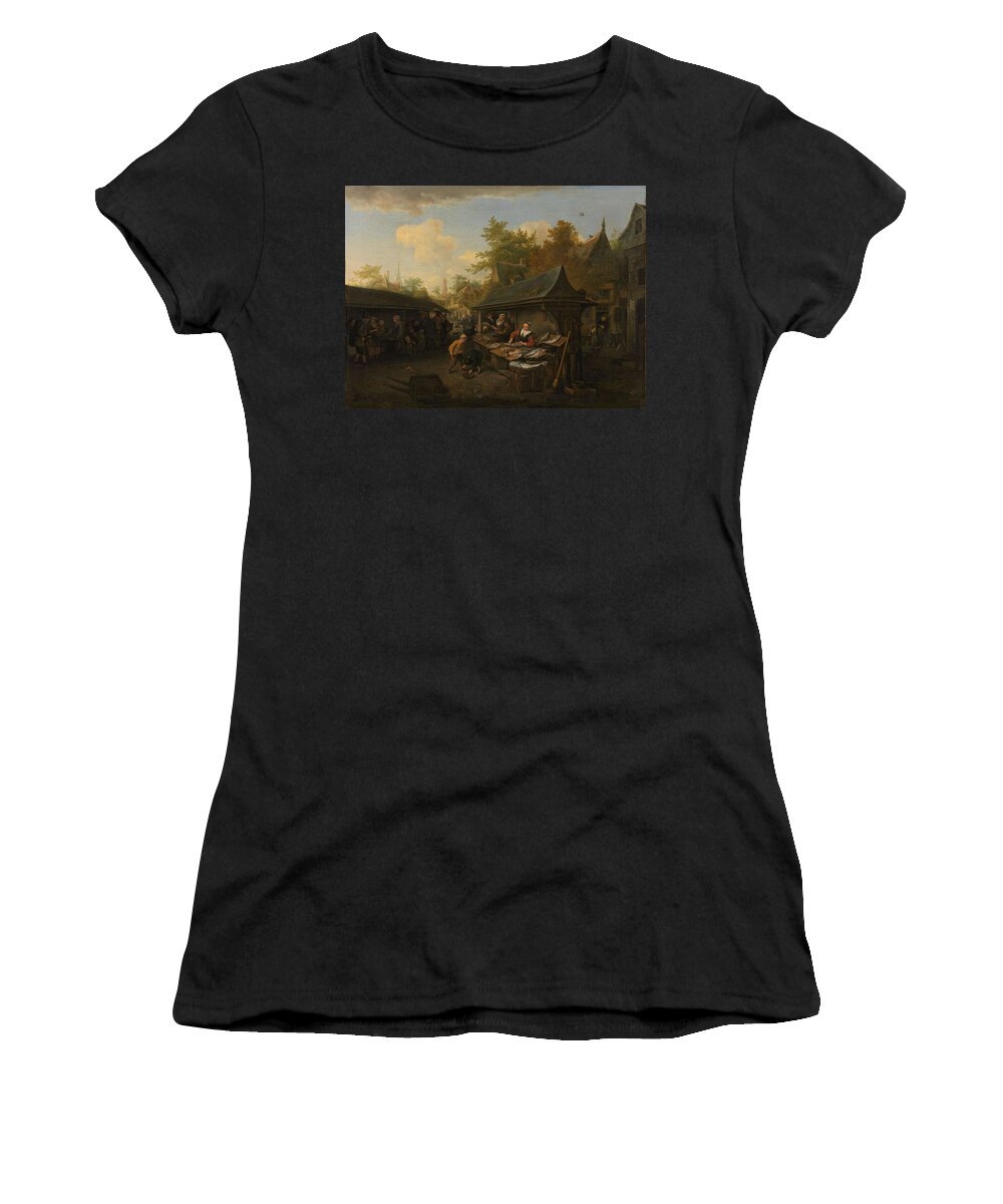 Canvas Women's T-Shirt featuring the painting Fish Market. by Cornelis Dusart