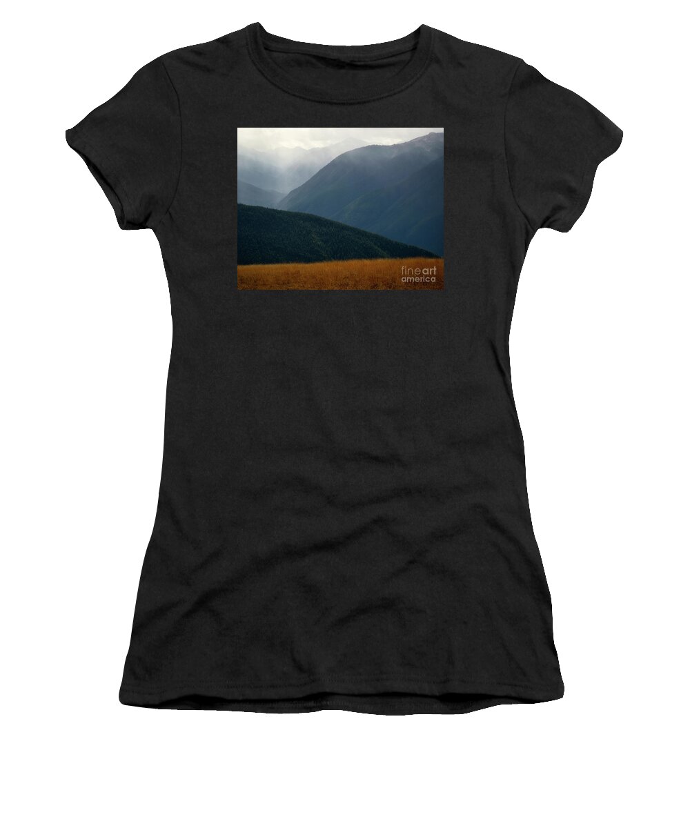 Hurricane Ridge Women's T-Shirt featuring the photograph Foggy morning along Hurricane Ridge by Izet Kapetanovic