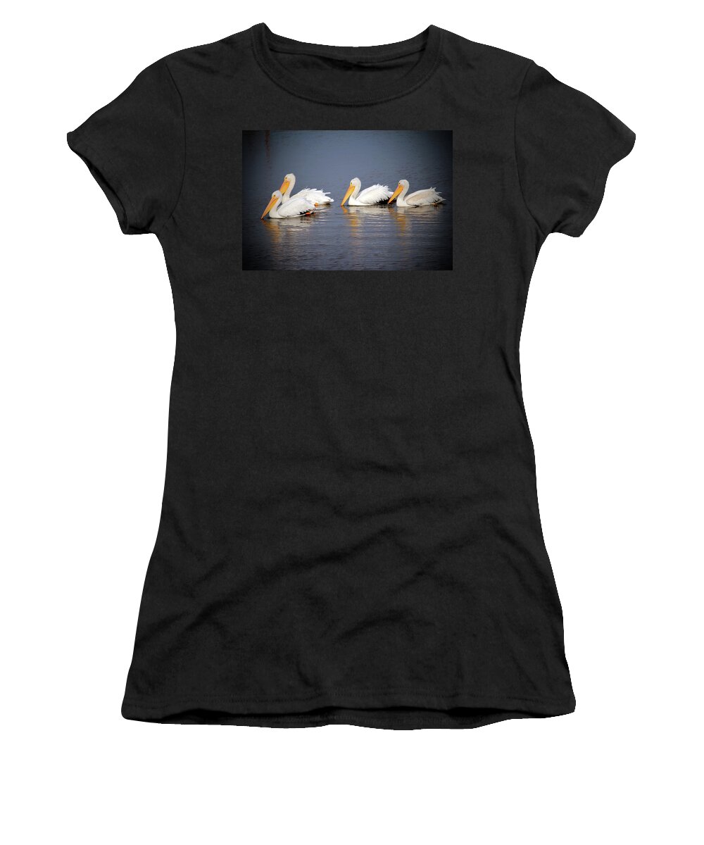 American Women's T-Shirt featuring the photograph Four White Pelicans by Cynthia Guinn