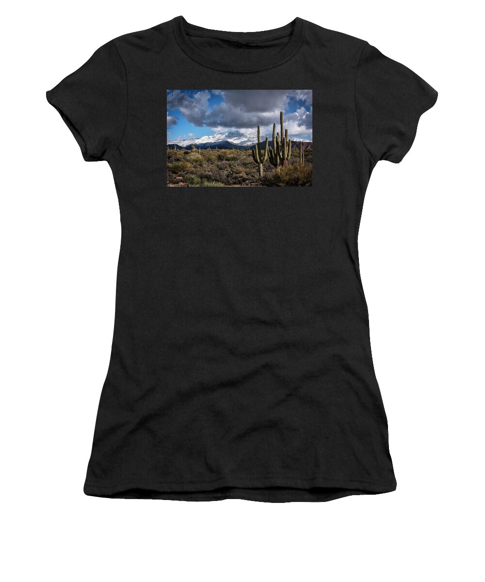 Desert Snow Women's T-Shirt featuring the photograph Frosting On Four Peaks by Saija Lehtonen