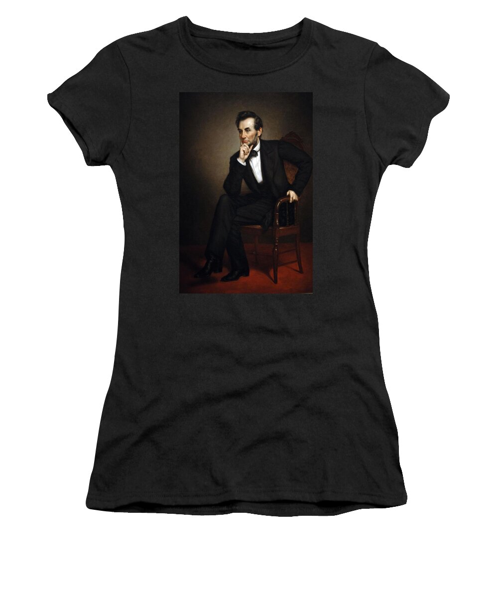 Abraham Lincoln Women's T-Shirt featuring the painting GEORGE PETER ALEXANDER HEALY Portrait of Abraham Lincoln, 1887. by George Peter Alexander Healy