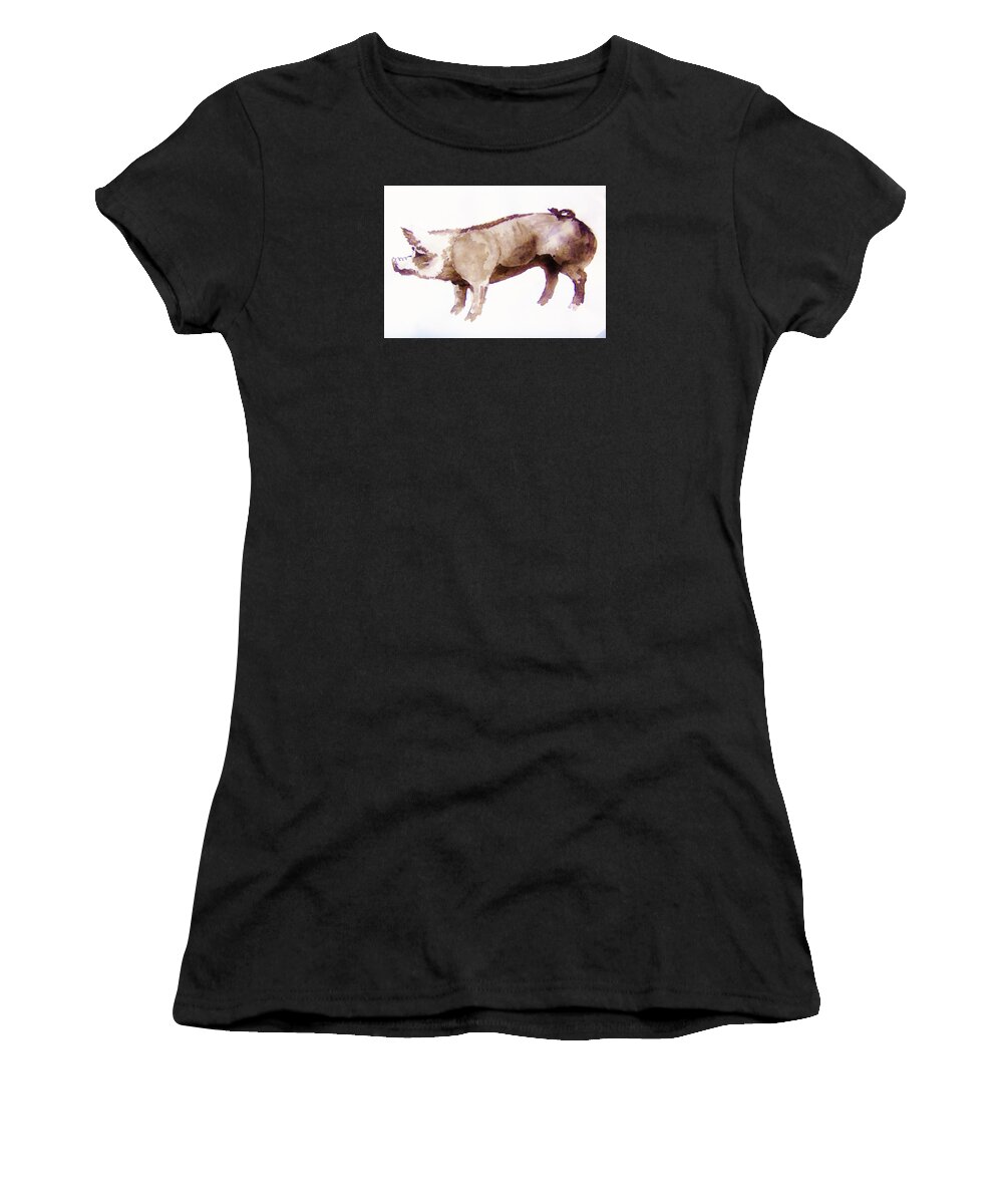 German Pietrain Pig Women's T-Shirt featuring the painting Germin Pietrain Pig 3 by Larry Campbell