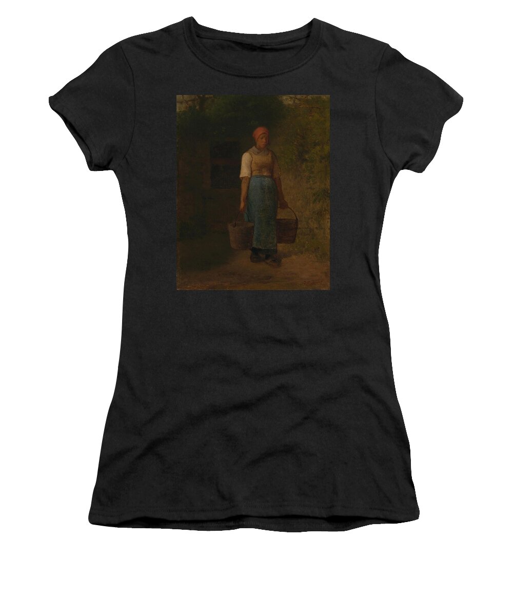 Jean-franÇois Millet Women's T-Shirt featuring the painting Girl Carrying Water. by Jean Francois Millet -1814-1875-