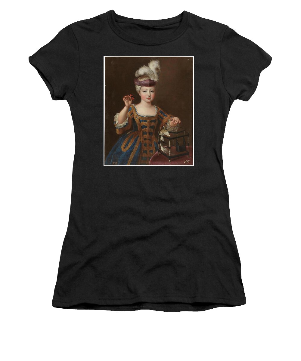 Pierre Gobert Women's T-Shirt featuring the painting 'Girl with a Bird Cage'. Ca. 1712. Oil on canvas. by Pierre Gobert