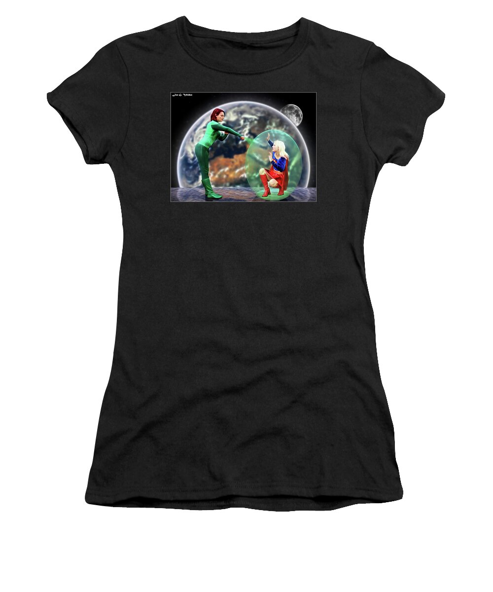 Super Women's T-Shirt featuring the photograph Green Lantern Vs Super Woman by Jon Volden