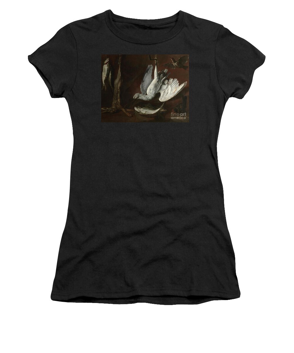 Hare Women's T-Shirt featuring the painting Hare, Spoonbill, And Fish by Italian School