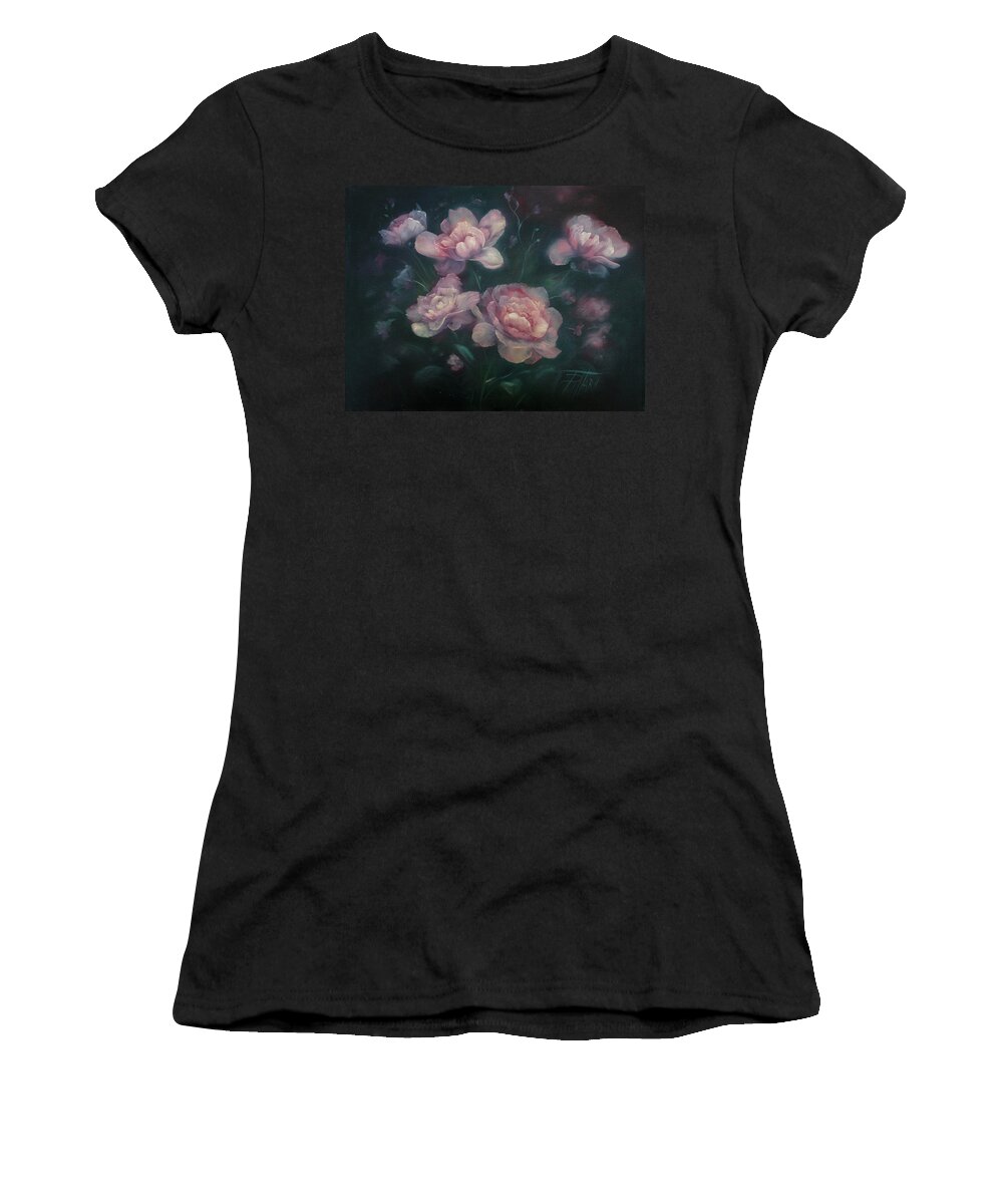 Pink Peonies Women's T-Shirt featuring the painting Heavenly Pink Peonies by Lynne Pittard