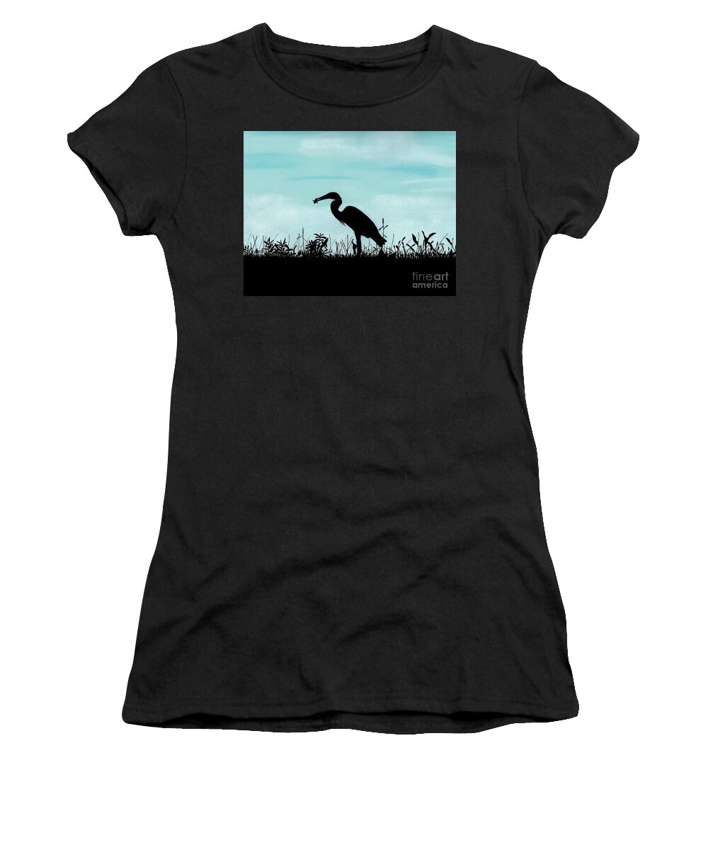 Bird Women's T-Shirt featuring the drawing Heron Has Supper by D Hackett
